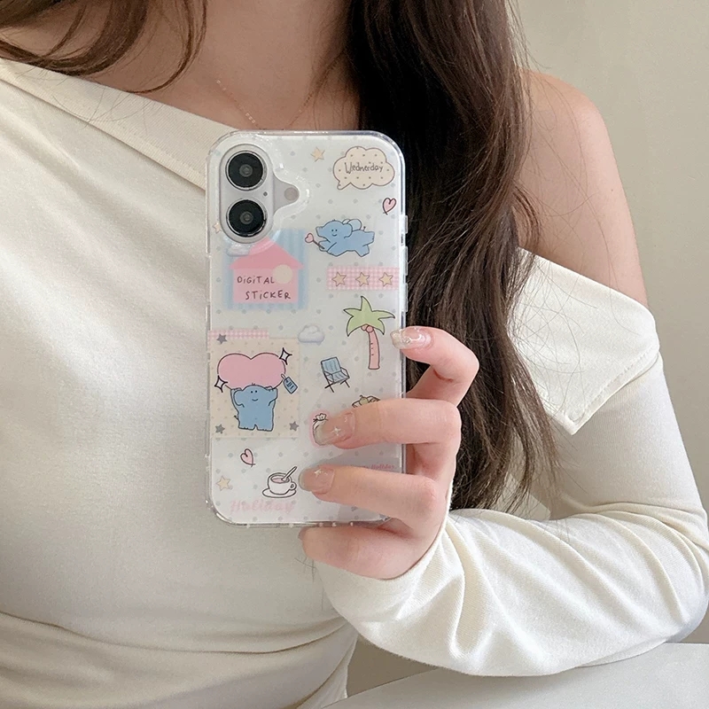 Phone Cases Kawaii - Cute Cartoon Elephant Grabbing Love Kawaii