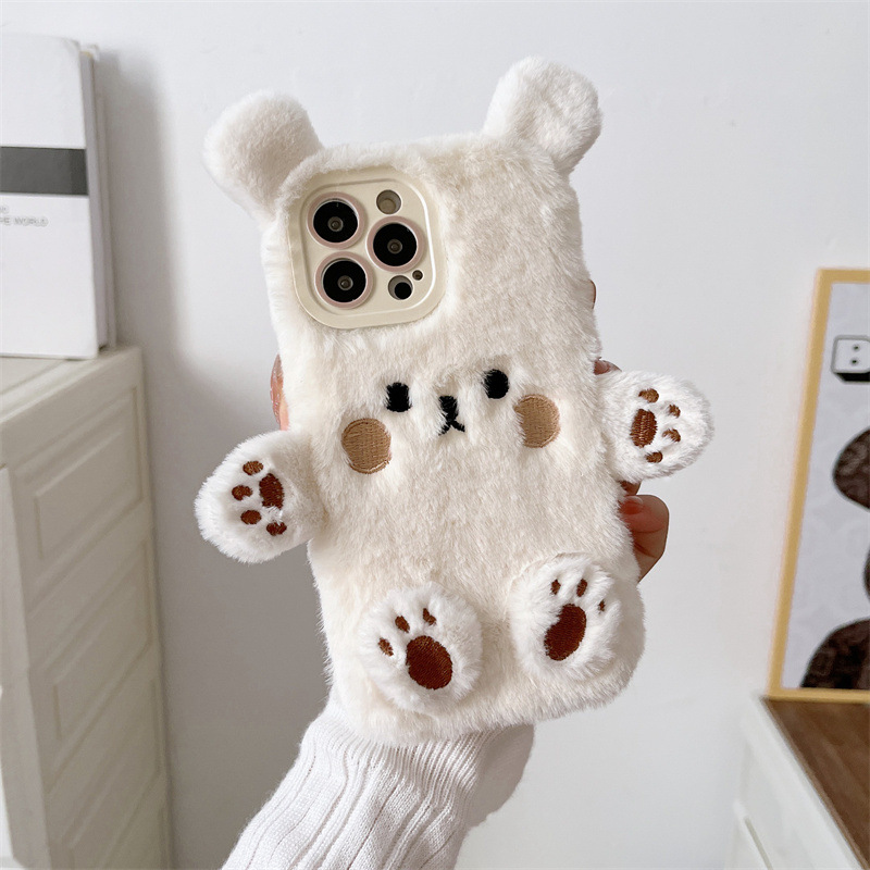 Korean 3D Cartoon Bear Fluffy  - đánh giá và giá Phone Cases For Iphone 15