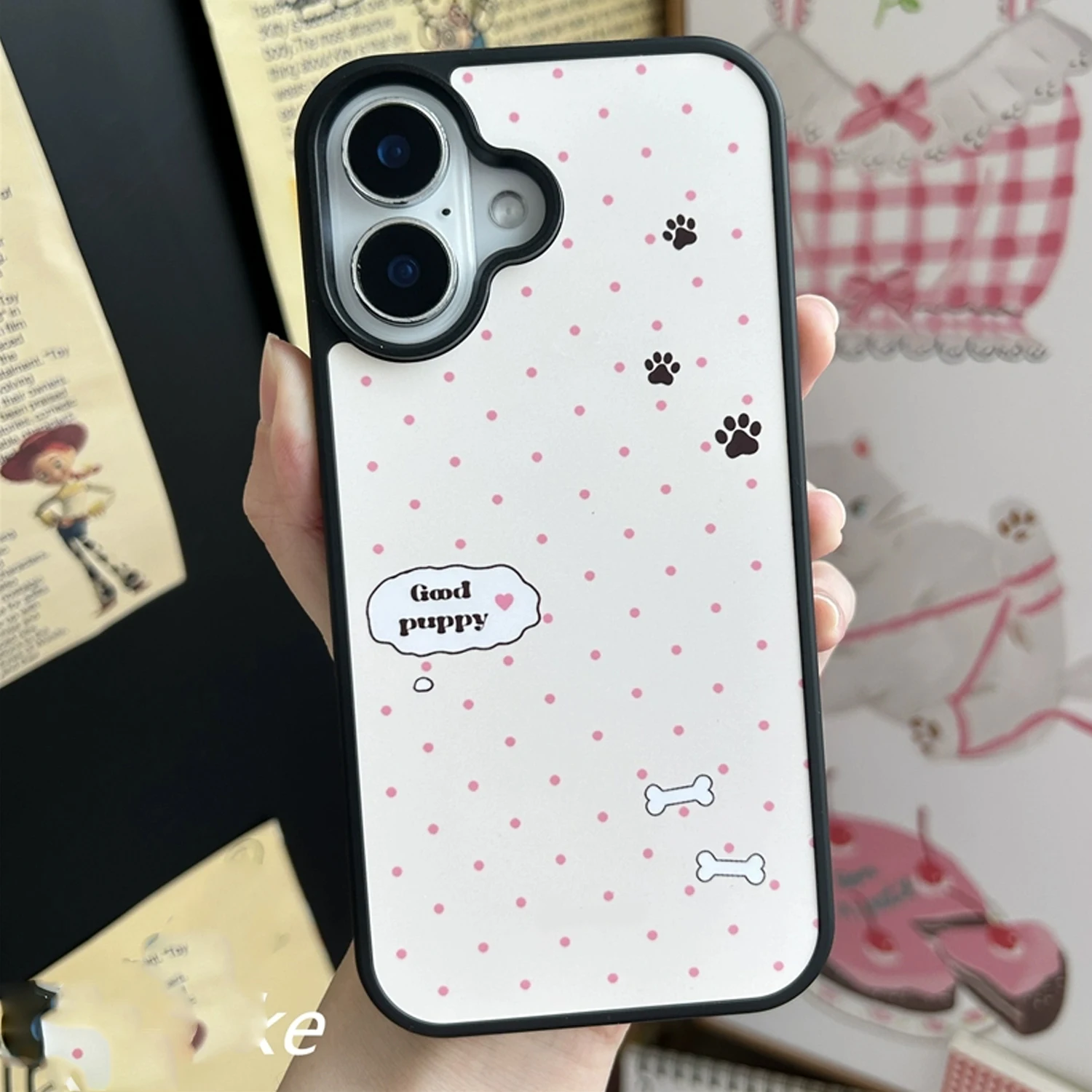 INS Pink Wave Point Good Puppy - đánh giá và giá Phone Cases Kawaii