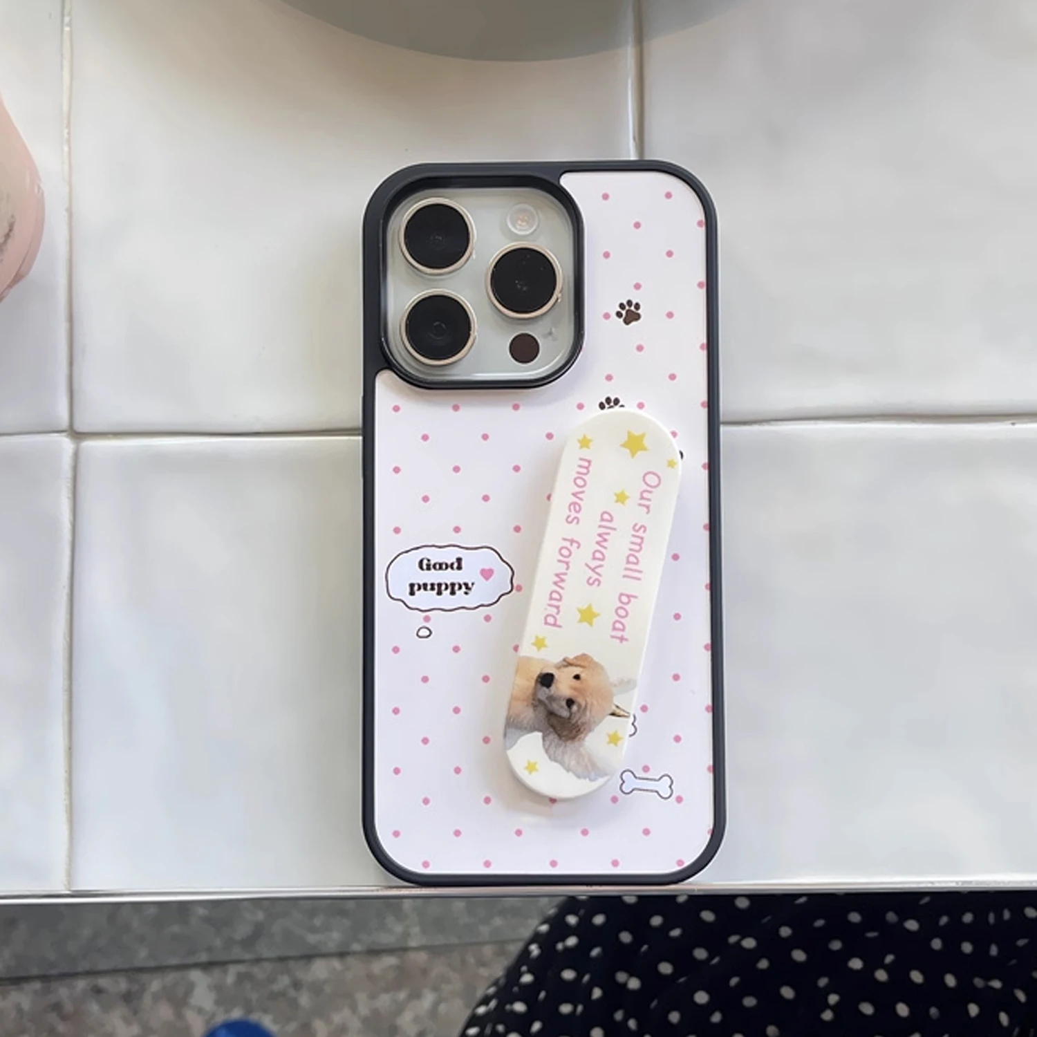 INS Pink Wave Point Good Puppy - đánh giá và giá Phone Cases Kawaii